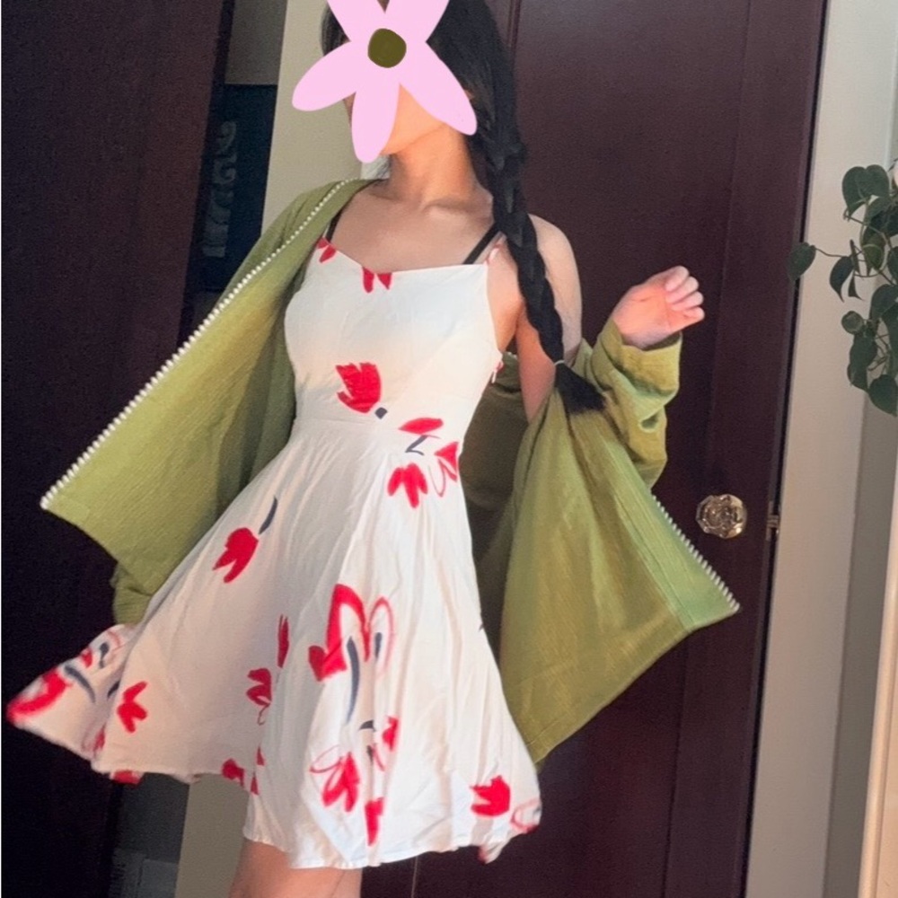 Old Navy White and Red Fit and Flare Floral Midi Dress